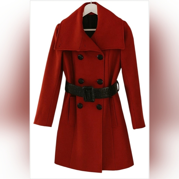 Preppy Retro Hipster Red Wool Small  Baddie Holiday Midi Pea Coat - Picture 4 of 11